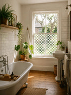 Decorative geometric privacy window film for bathroom windows