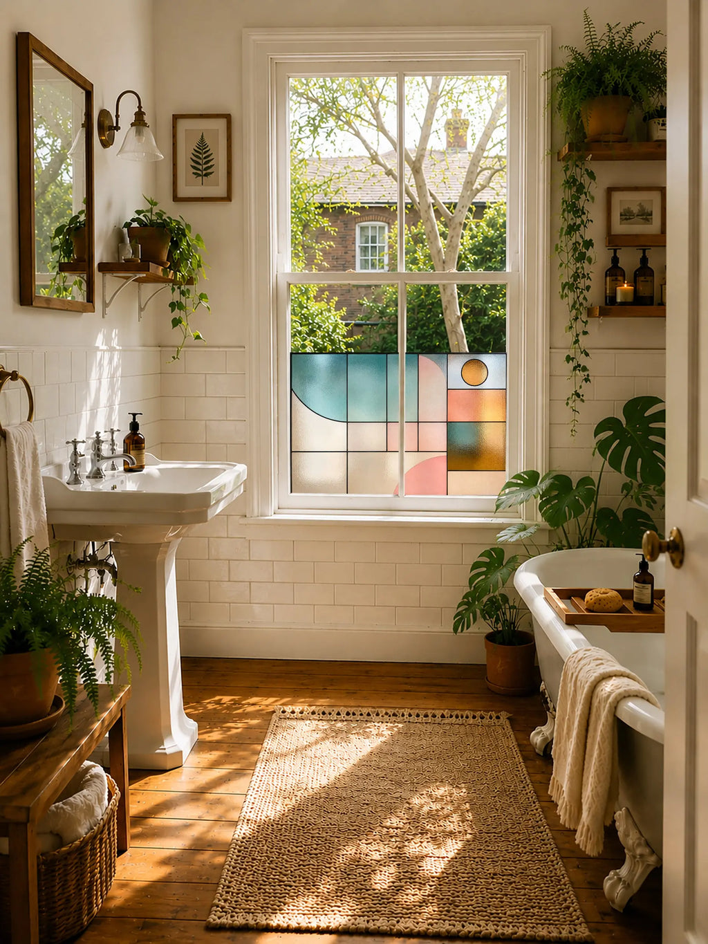 Geometric Stained Glass Window Film | Modern Abstract Design