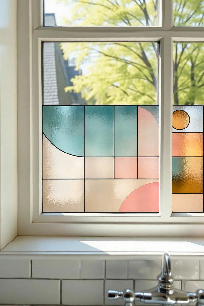 Geometric Stained Glass Window Film | Modern Abstract Design