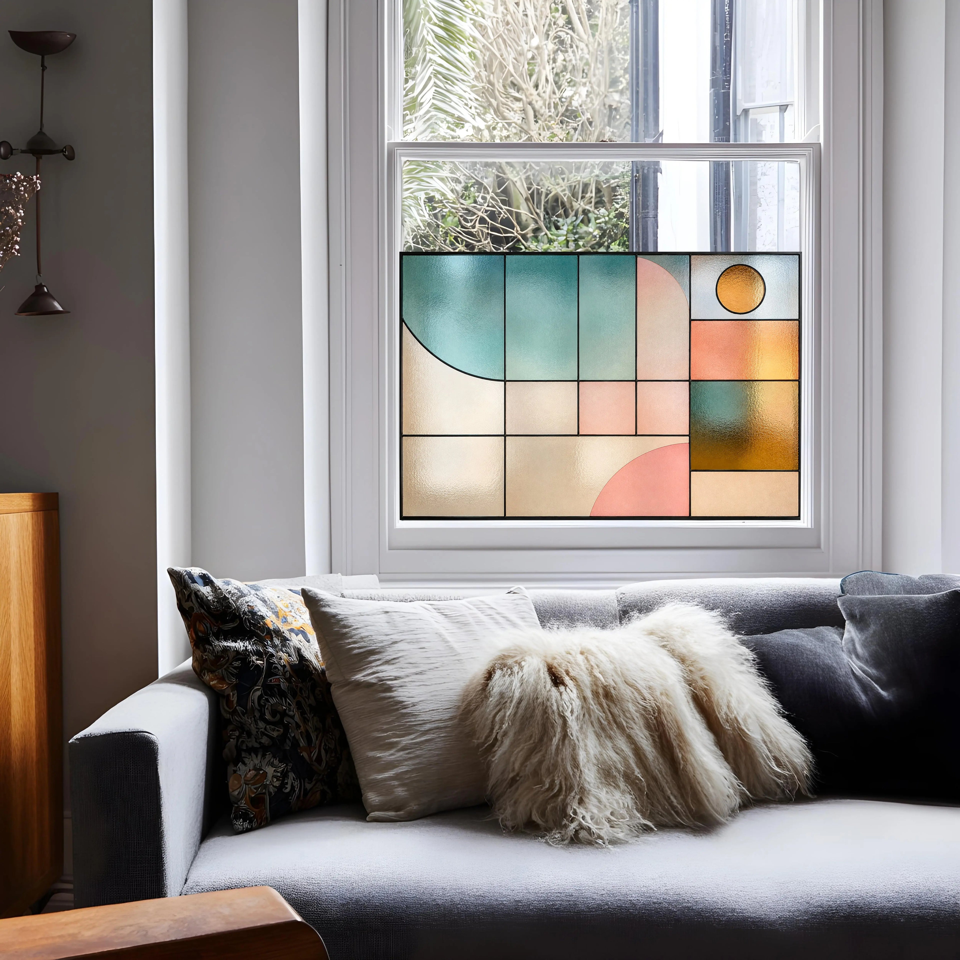 Geometric Stained Glass Window Film | Modern Abstract Design