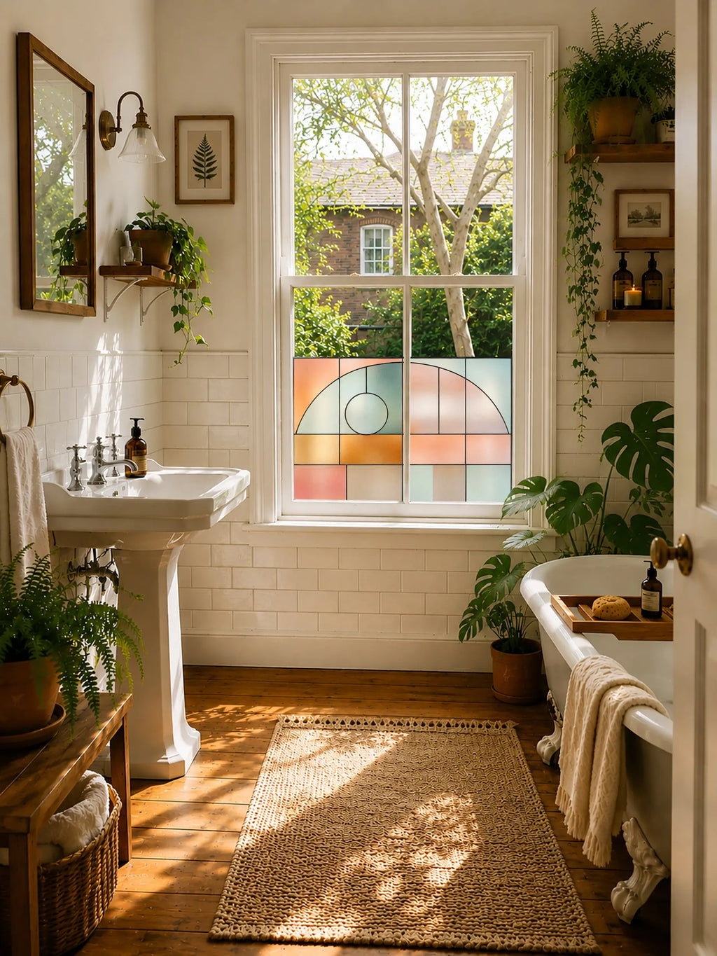 Privacy Window Film | Pastel Geometric Design