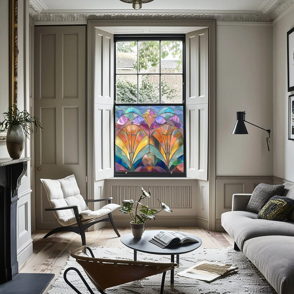 Art Deco Privacy Window Film Decorative Patterned Glass Covering Creative Windows