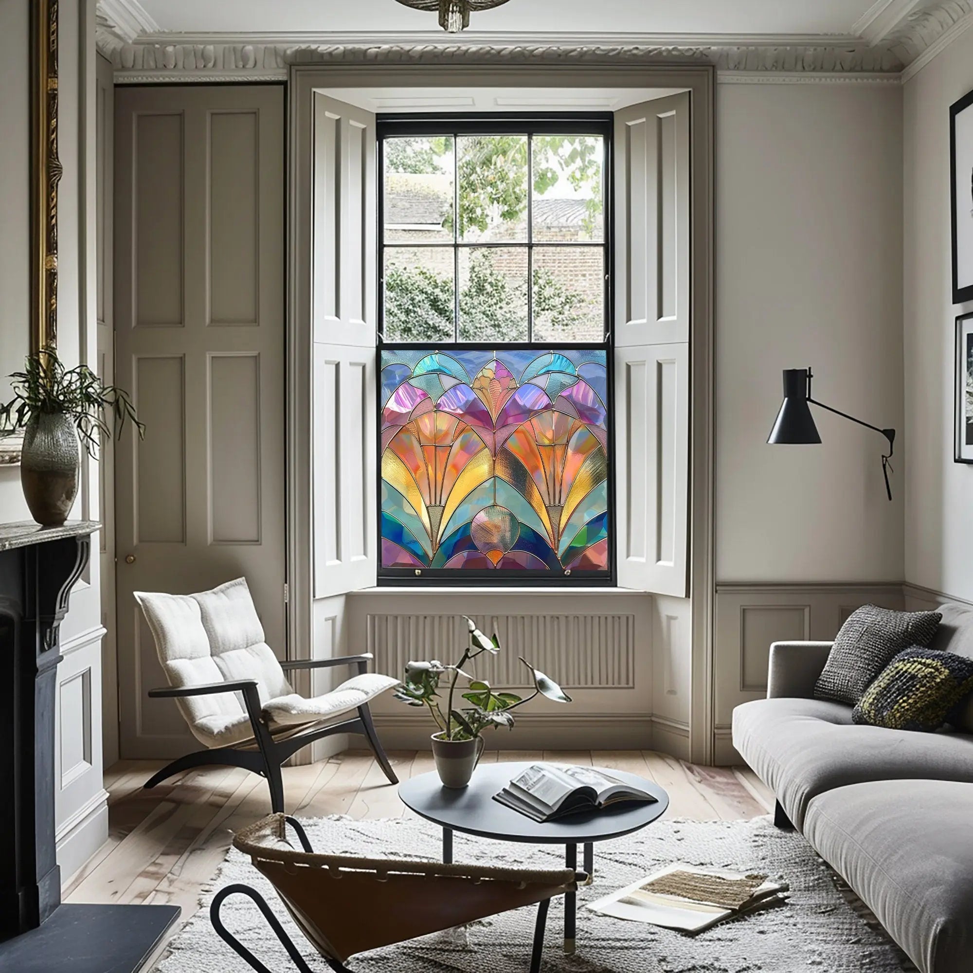 Art Deco Privacy Window Film Decorative Patterned Glass Covering Creative Windows