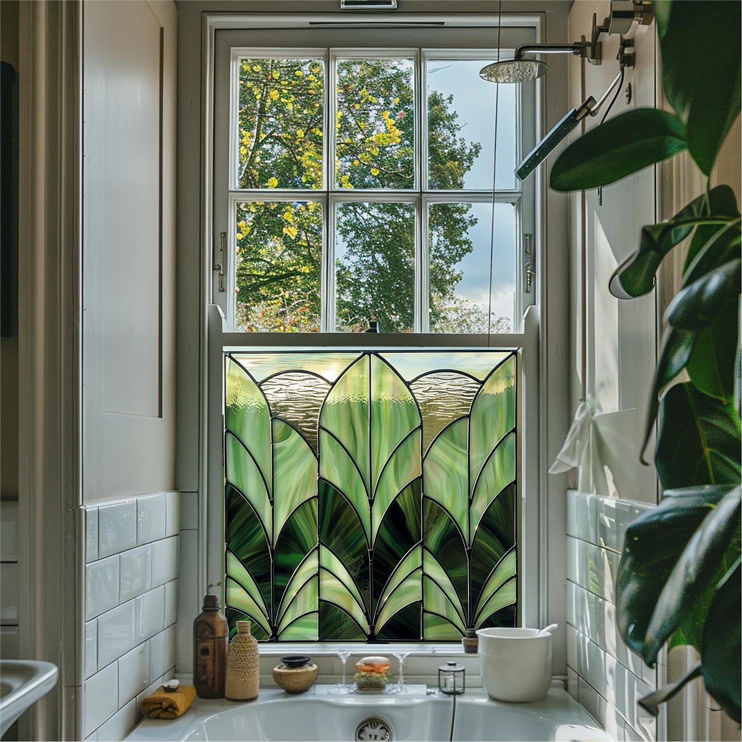 Green Window Film, Privacy Window Film, Art Deco Window Film, Decorative Window Film, Front Door Window Film, Stained Glass Window Film Creative Windows