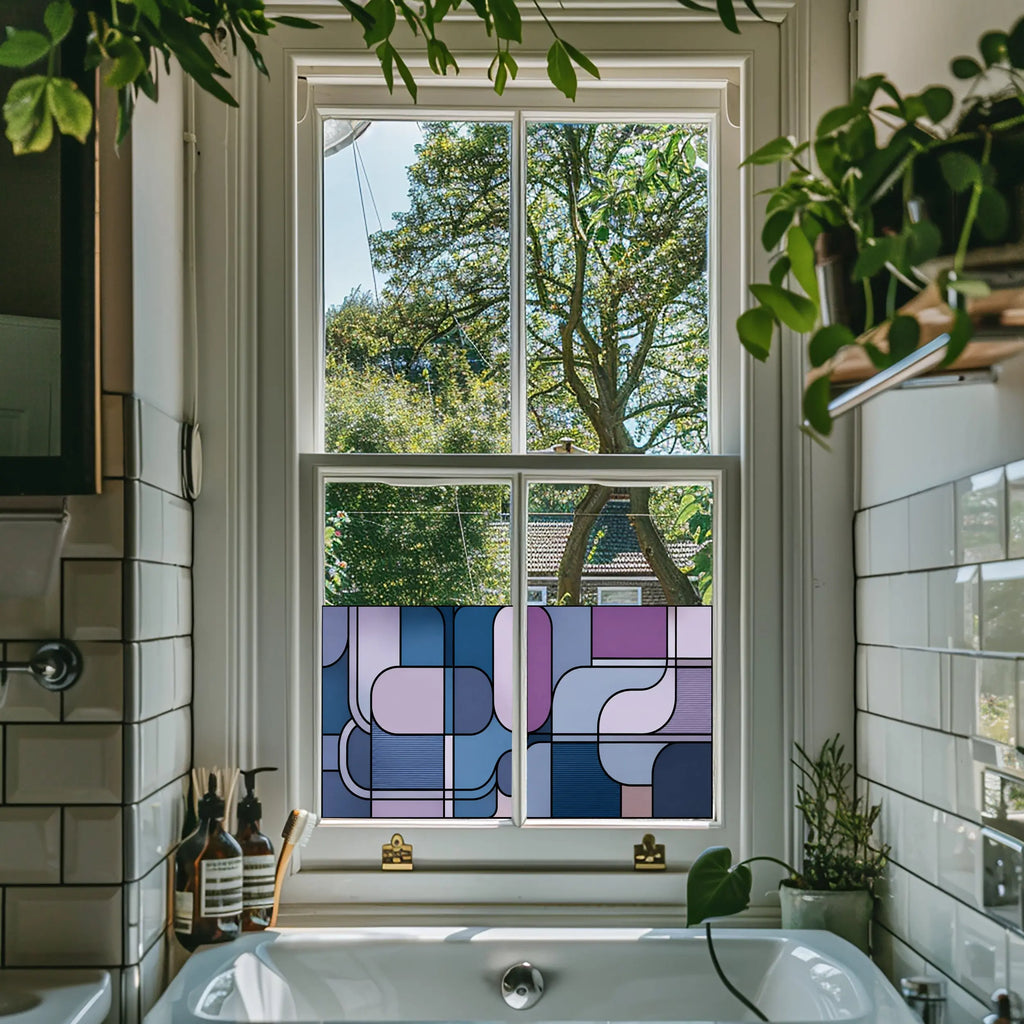 Privacy Window Film – Modern Geometric Purple & Blue Design