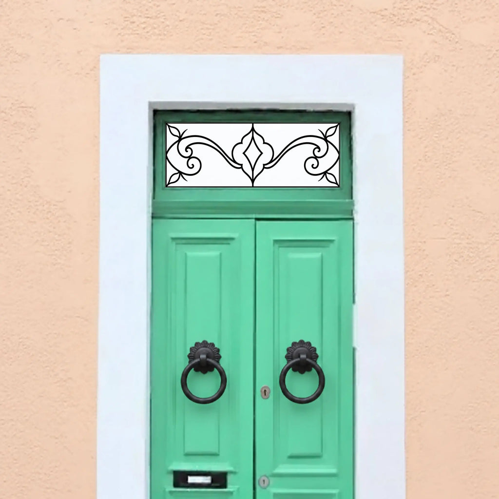 Frosted Privacy Window Film, Diamond Scroll Transom & Fanlight