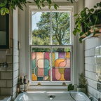 Colourful privacy window film with contemporary stained glass effect for living room windows