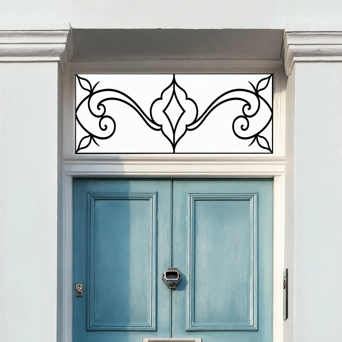 Frosted Privacy Window Film, Diamond Scroll Transom & Fanlight