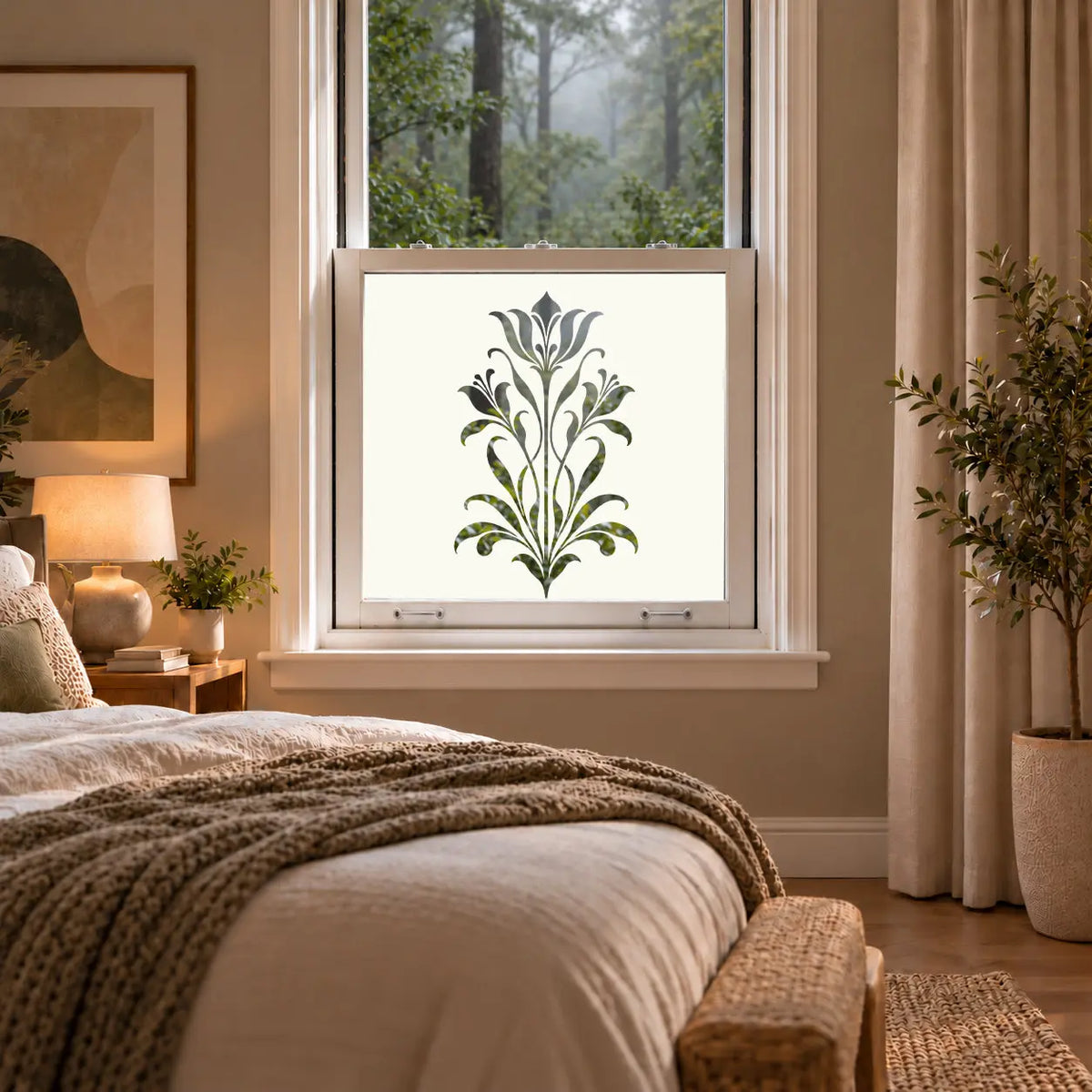 Privacy Window Film, Art Nouveau Floral Frosted Design