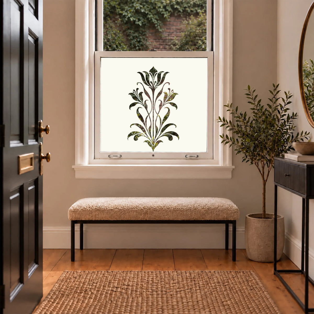 Privacy Window Film, Art Nouveau Floral Frosted Design