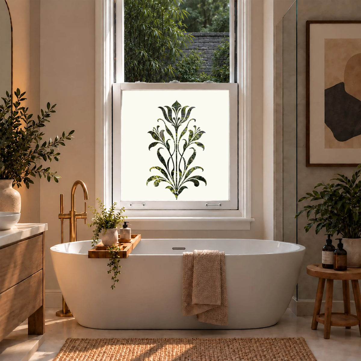 Privacy Window Film, Art Nouveau Floral Frosted Design