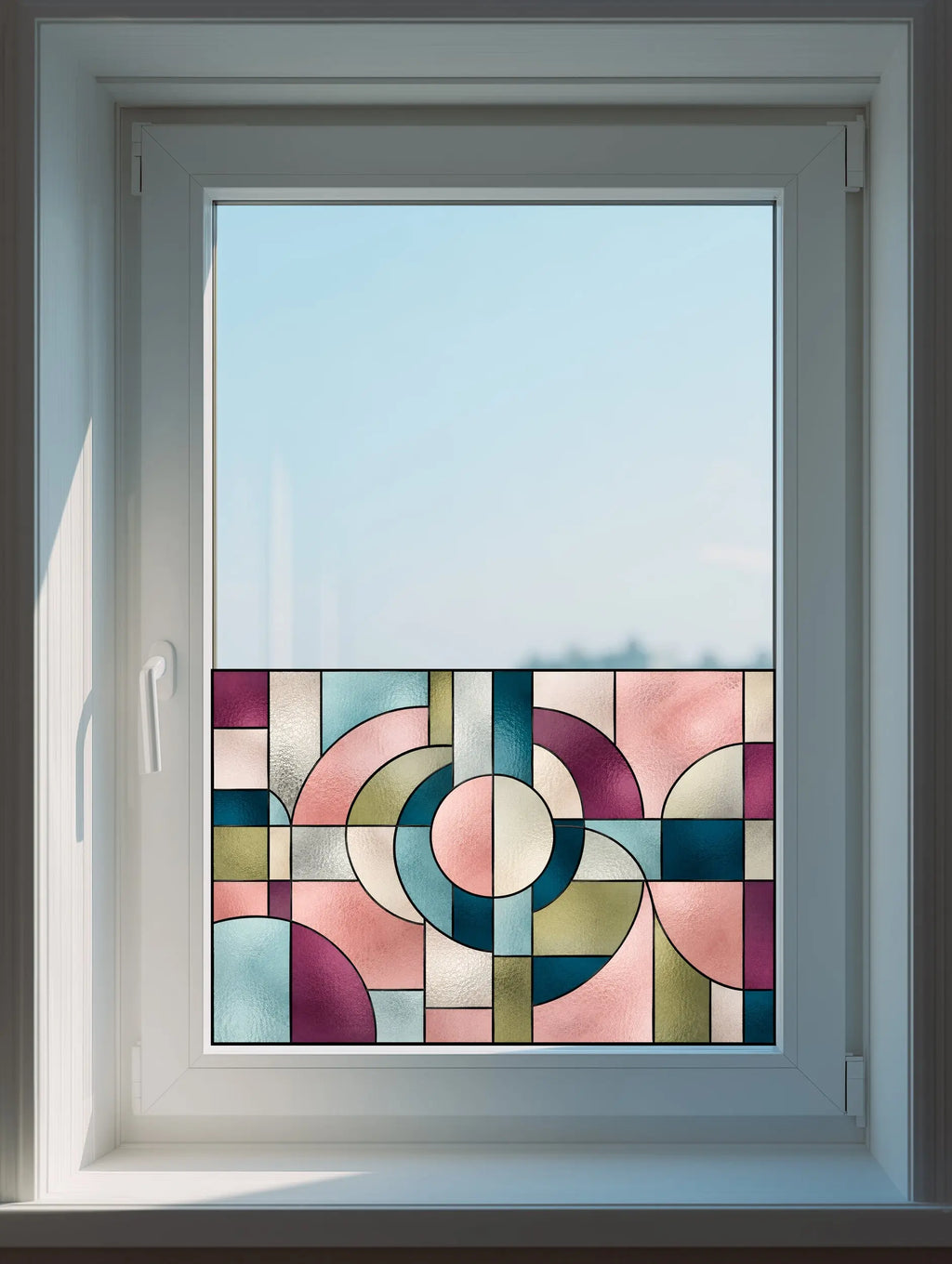 Privacy Window Film Retro Geometric Stained Glass Effect