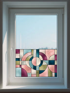 Privacy Window Film Retro Geometric Stained Glass Effect