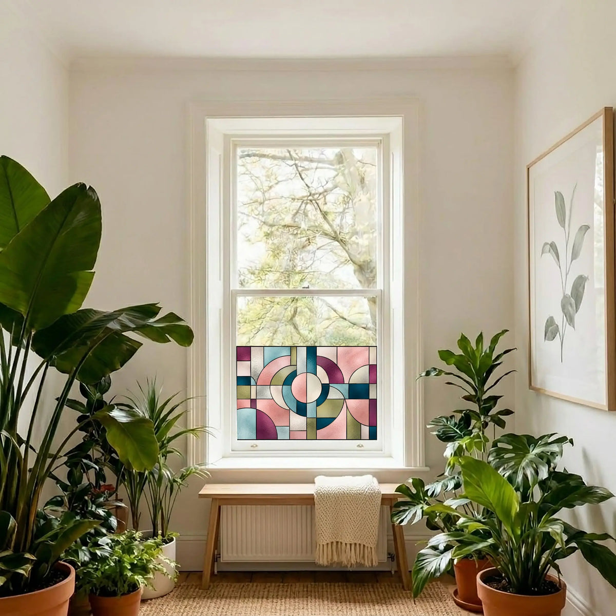 Privacy Window Film Retro Geometric Stained Glass Effect