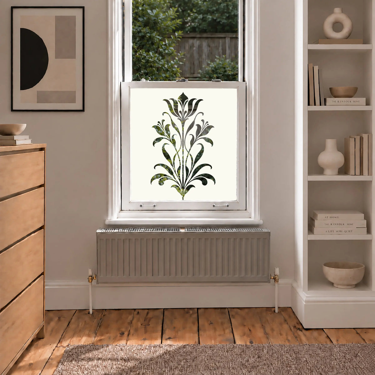 Privacy Window Film, Art Nouveau Floral Frosted Design