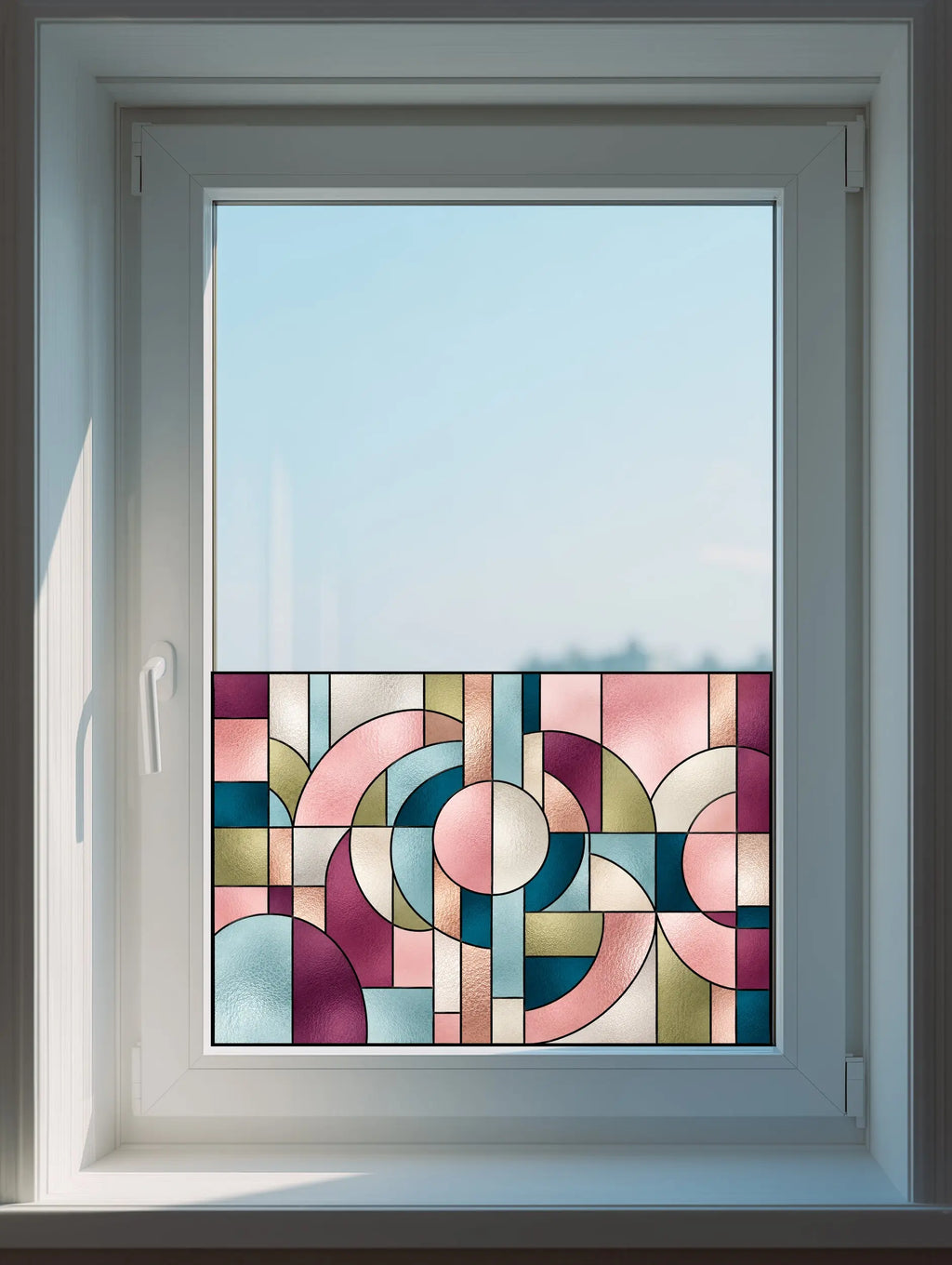 Privacy Window Film Pink and Teal Art Deco Circles