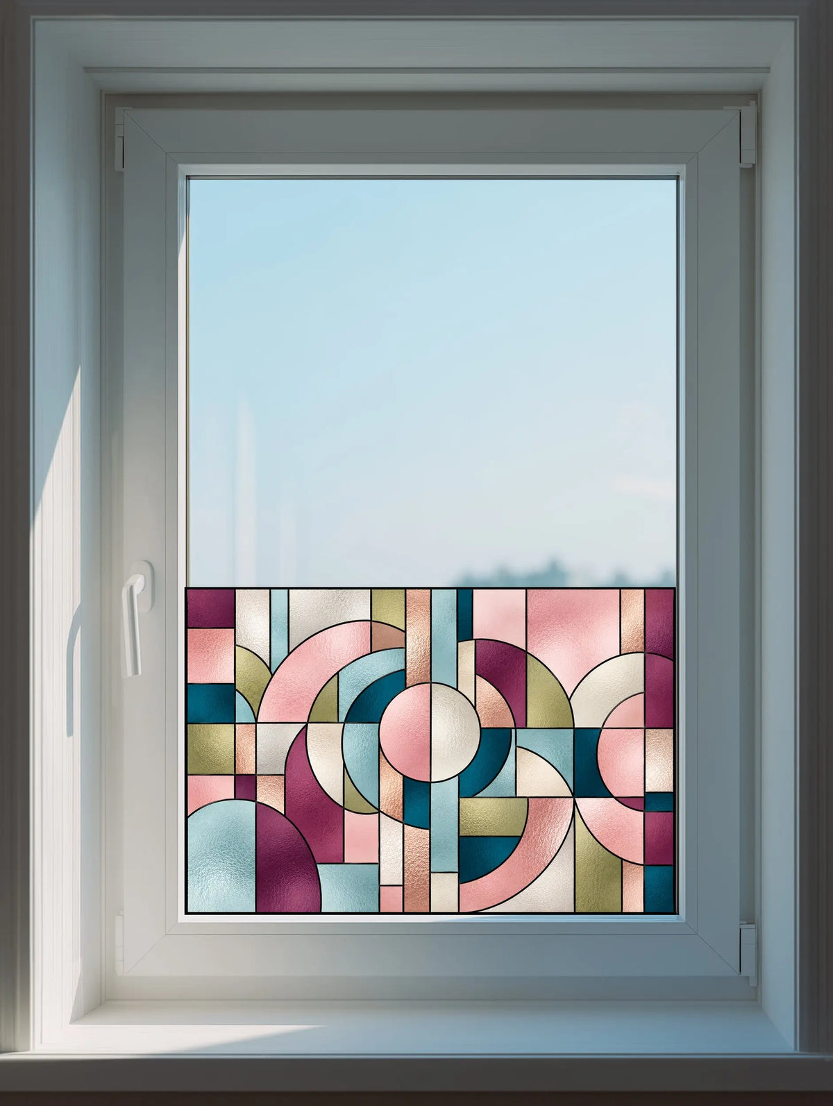 Privacy Window Film Pink and Teal Art Deco Circles