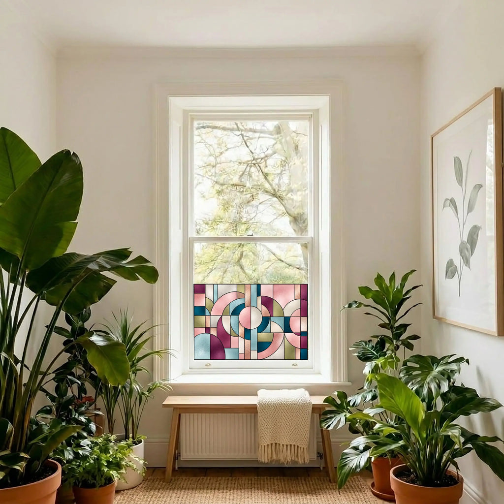 Privacy Window Film Pink and Teal Art Deco Circles