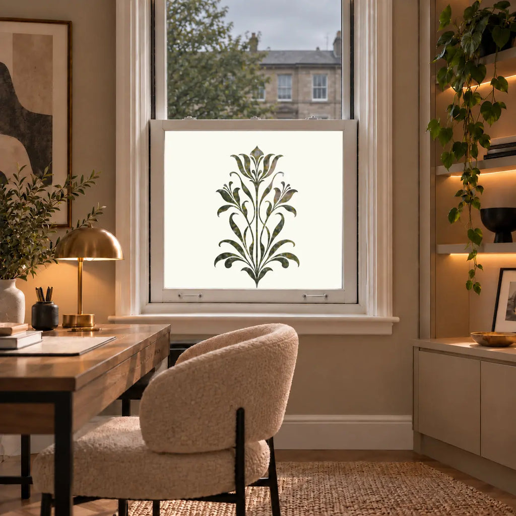 Privacy Window Film, Art Nouveau Floral Frosted Design