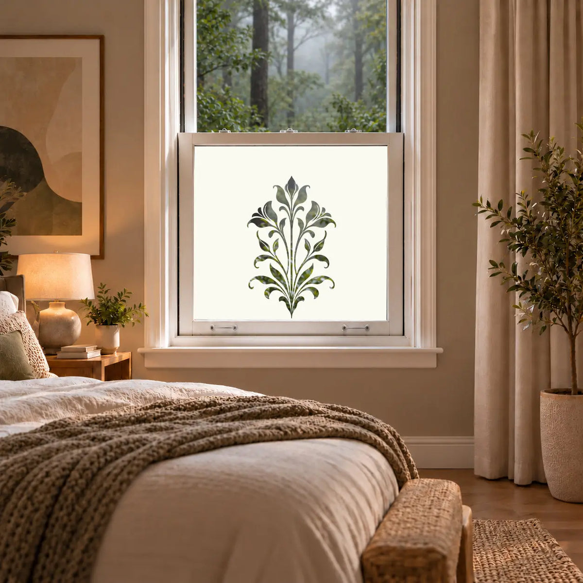 Privacy Window Film, Art Nouveau Botanical Frosted Design