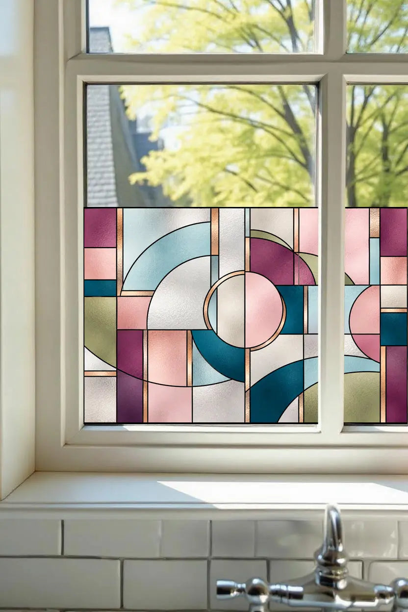 Privacy Window Film Art Deco Geometric Stained Glass Effect