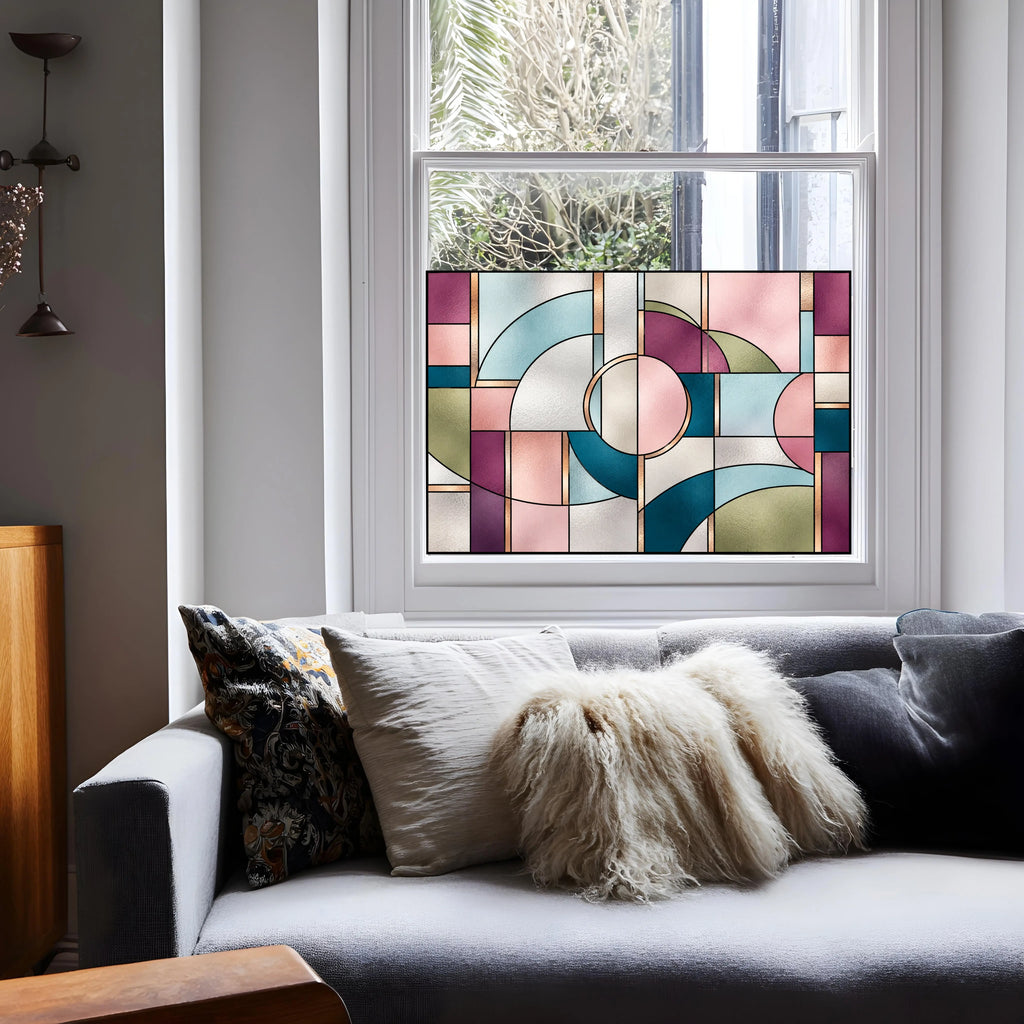 Privacy Window Film Art Deco Geometric Stained Glass Effect