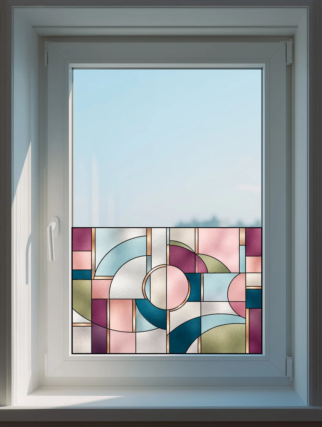 Privacy Window Film Art Deco Geometric Stained Glass Effect