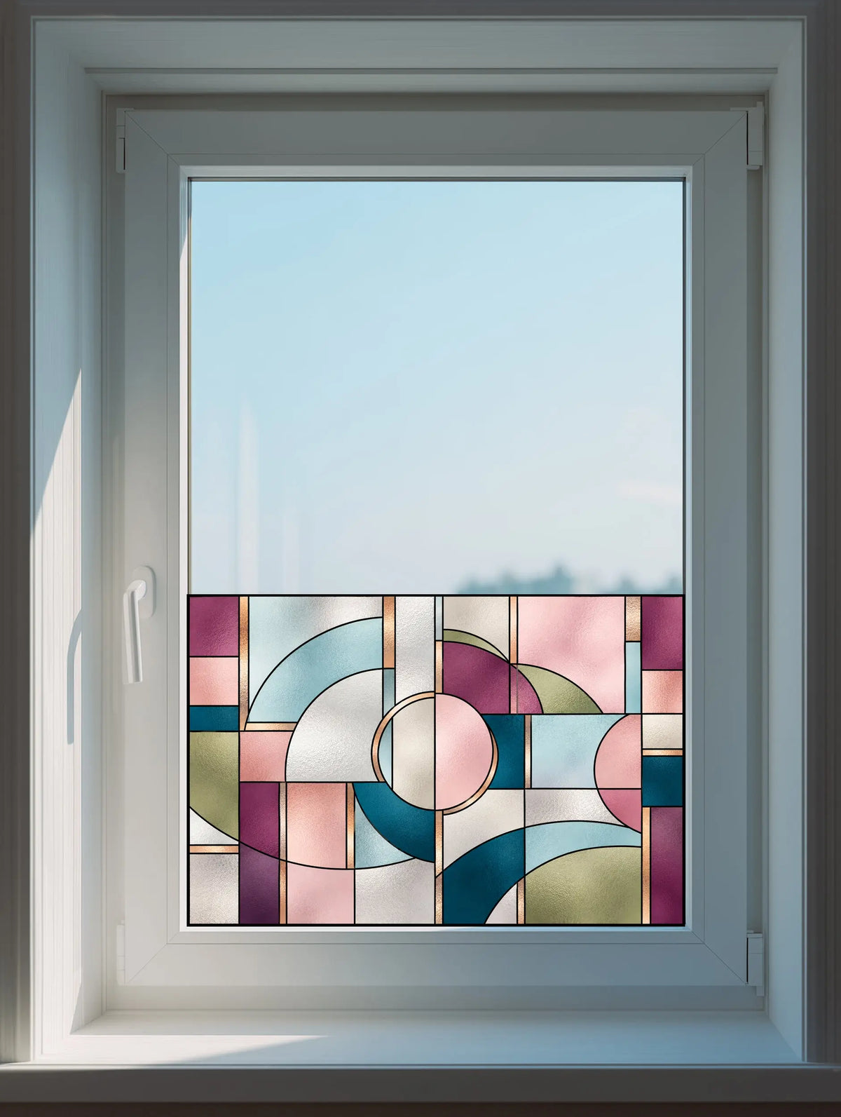 Privacy Window Film Art Deco Geometric Stained Glass Effect