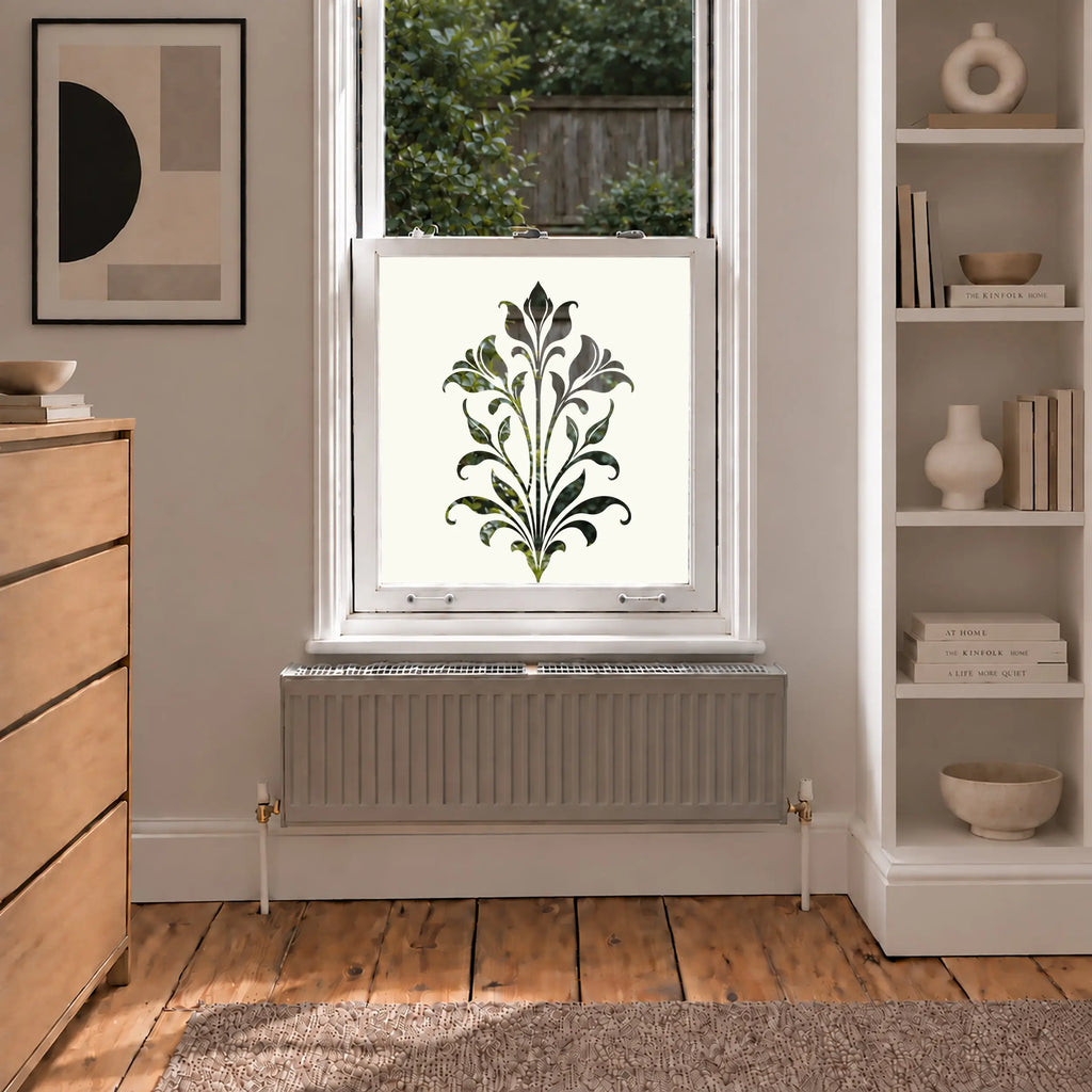 Privacy Window Film, Art Nouveau Botanical Frosted Design