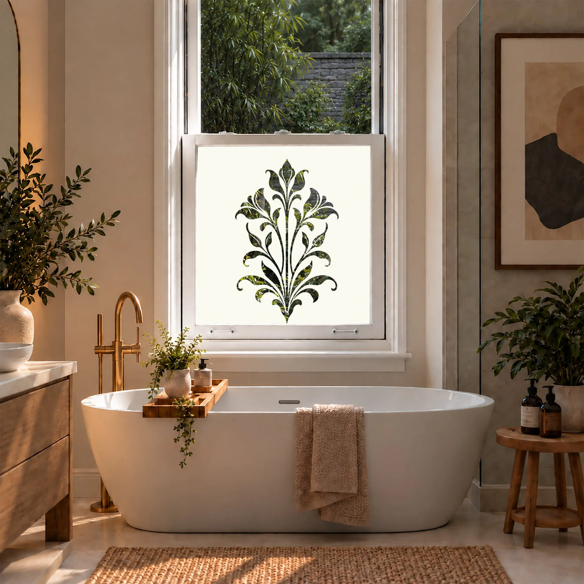 Privacy Window Film, Art Nouveau Botanical Frosted Design