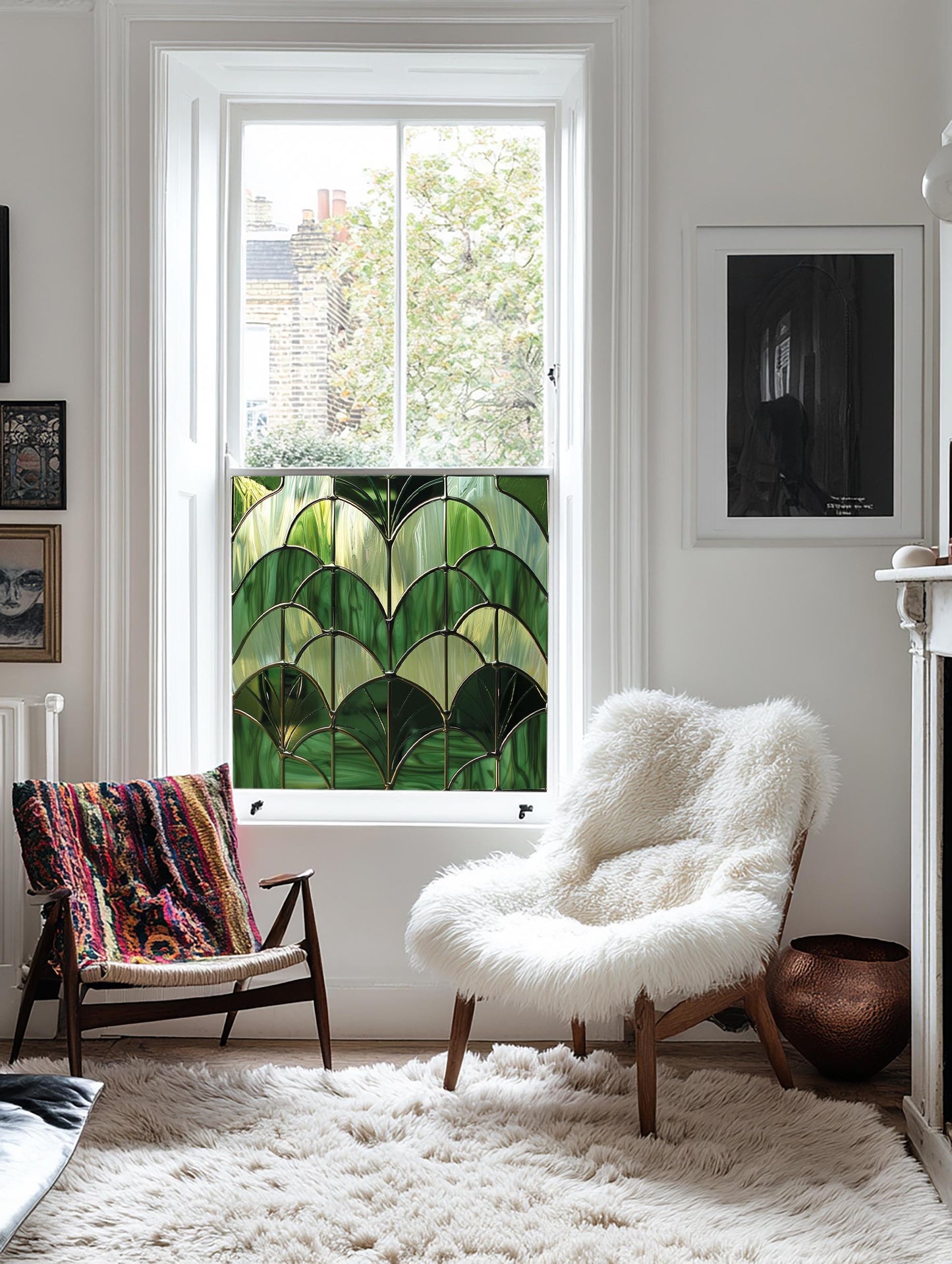 Green Window Film, Privacy Window Film, Art Deco Window Film, Decorative Window Film, Window, Window Film, Stained Glass Window Film Creative Windows