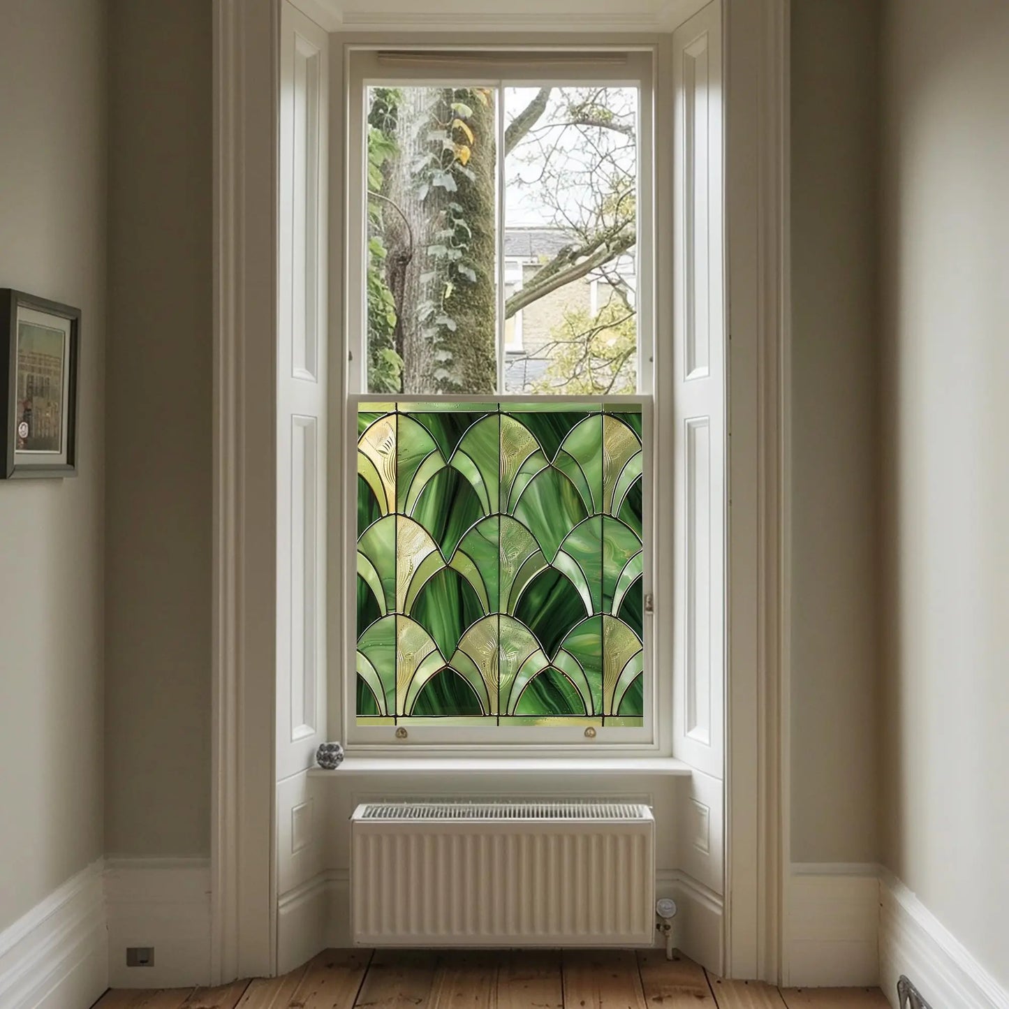 Green Art Deco Window Film - Apricena Stained Glass Privacy Creative Windows