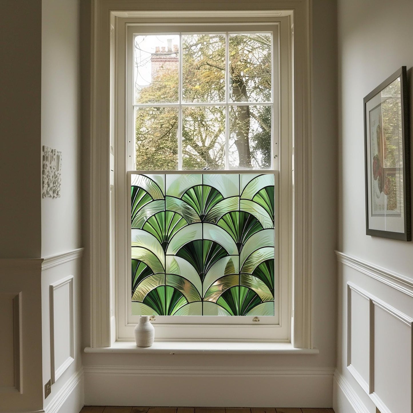 Window Film, Privacy Window Film, Green Art Deco Window Film, Decorative Window Film, Bathroom Window Film, Stained Glass Window Film Creative Windows