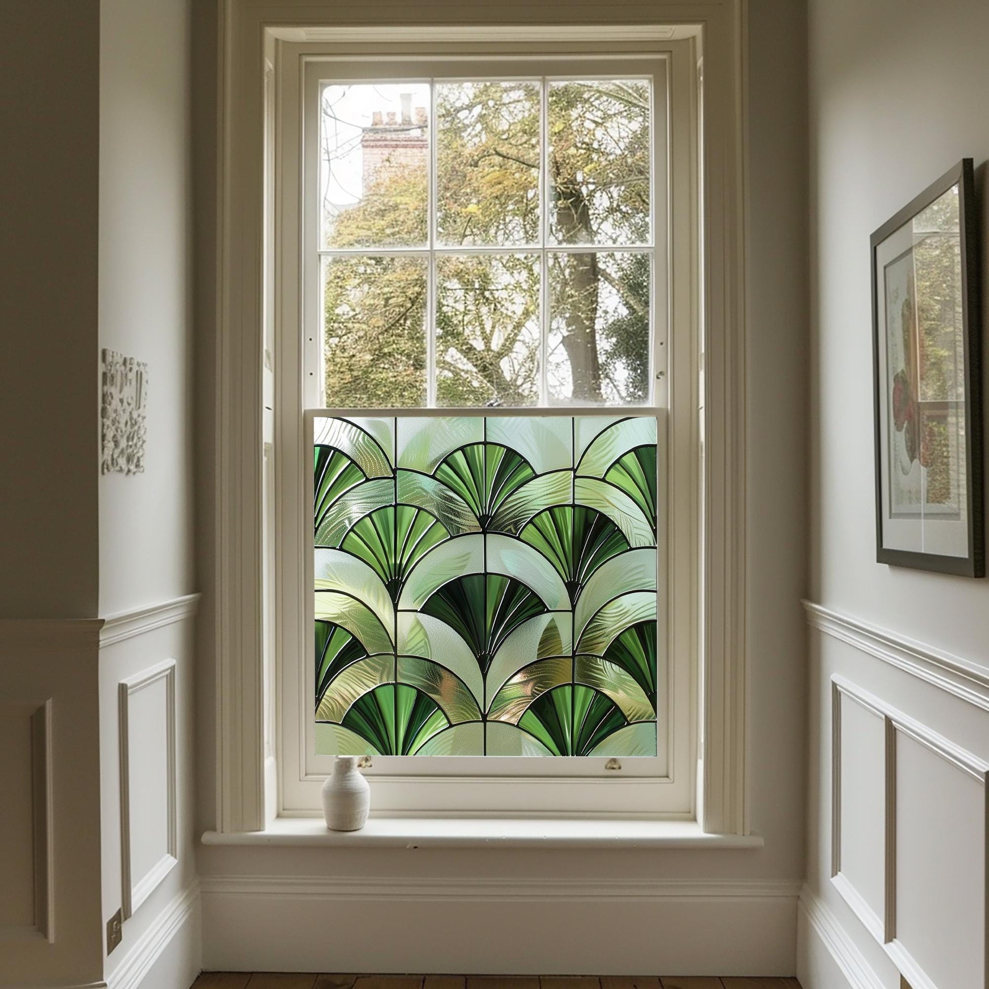 Window Film, Privacy Window Film, Green Art Deco Window Film, Decorative Window Film, Bathroom Window Film, Stained Glass Window Film Creative Windows