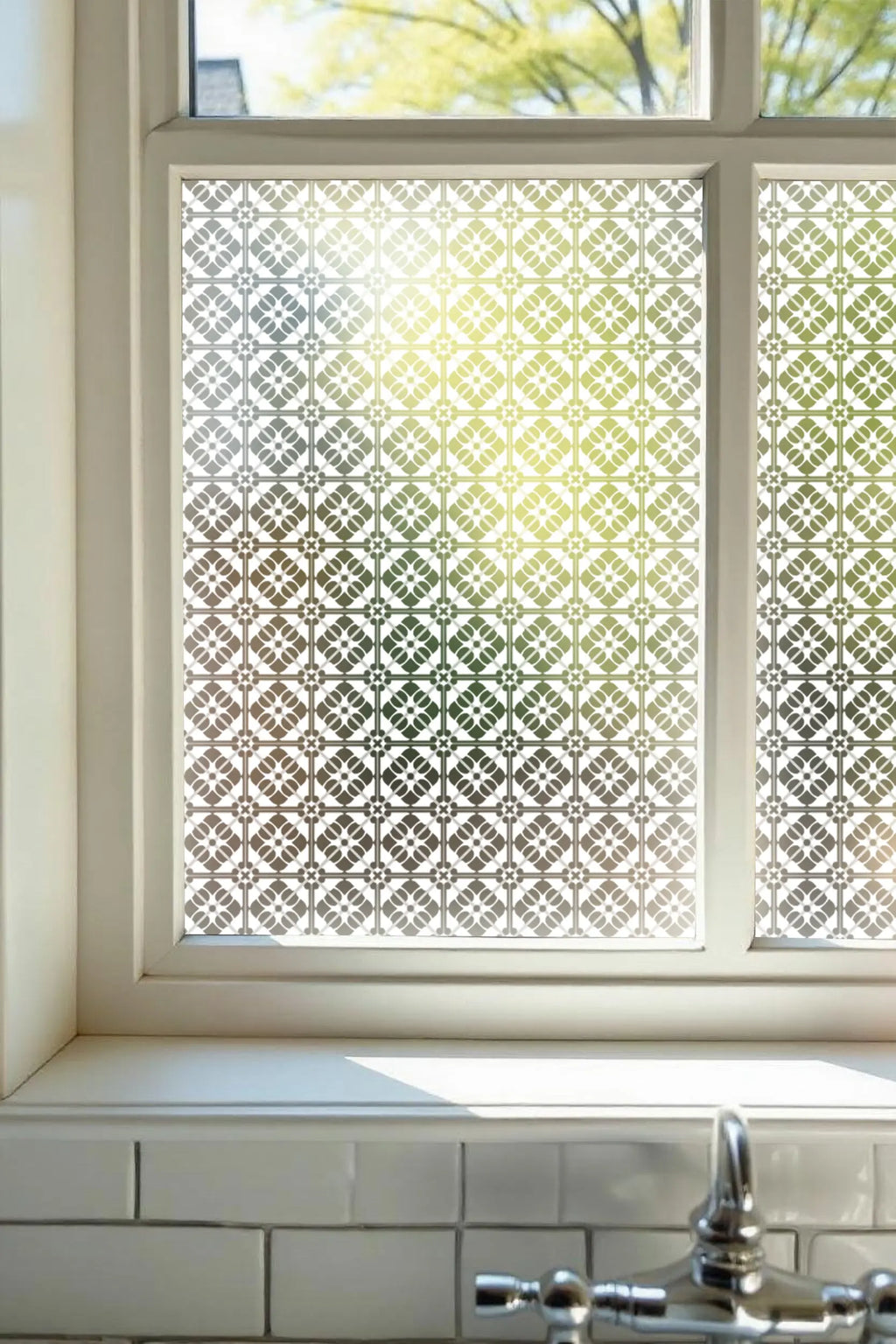 Privacy Window Film Vintage Geometric Tile Static Cling