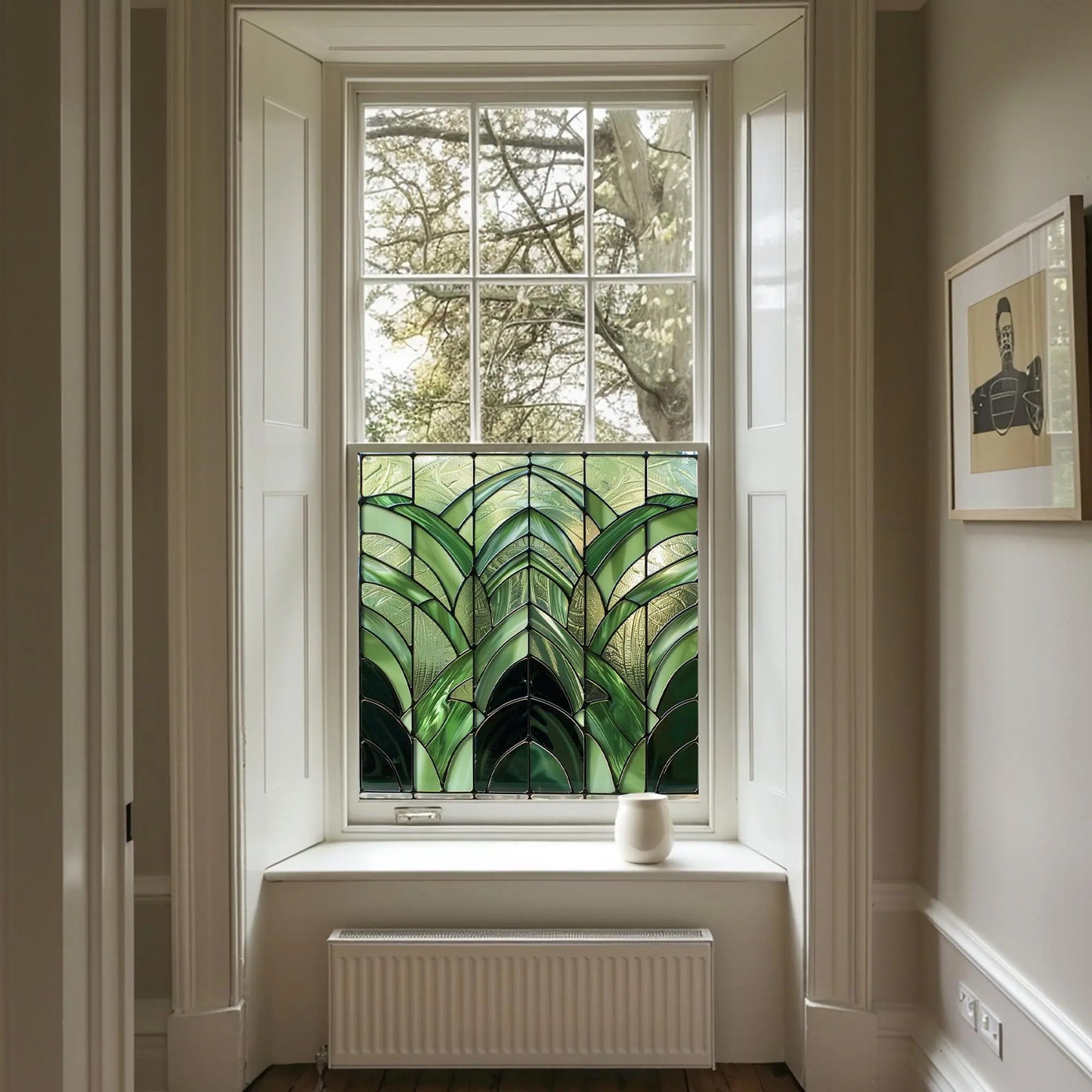 Green Art Deco Window Film - Orero Privacy Stained Glass Window Film Creative Windows