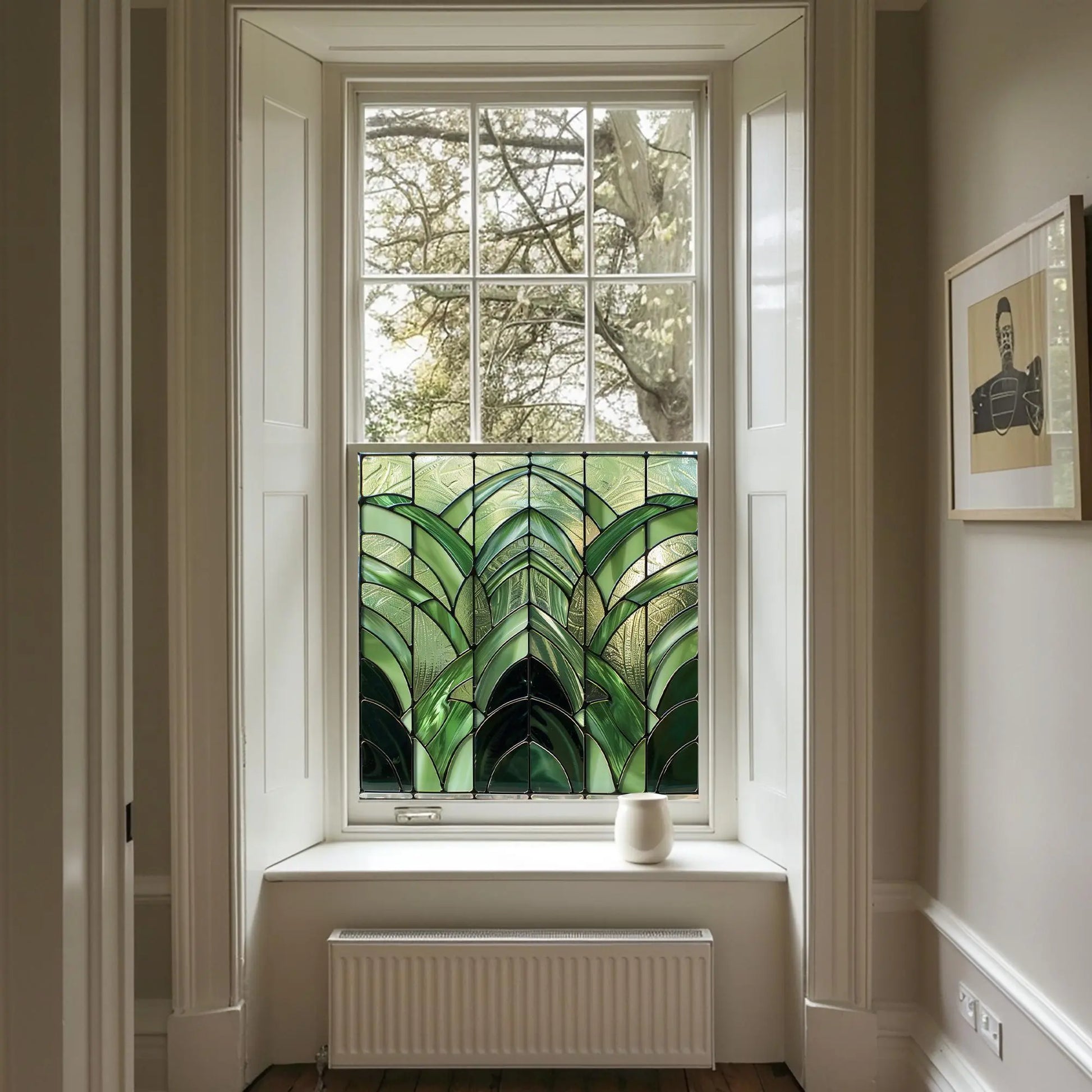 Green Art Deco Window Film - Orero Privacy Stained Glass Window Film Creative Windows