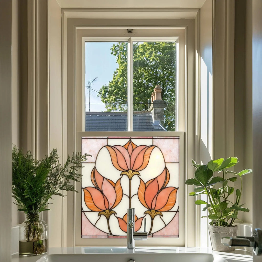Art Deco Privacy Window Film. Decorative Stained Glass Window Covering Creative Windows