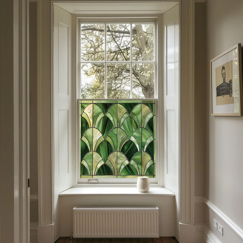 Green Art Deco Window Film - Apricena Stained Glass Privacy Creative Windows
