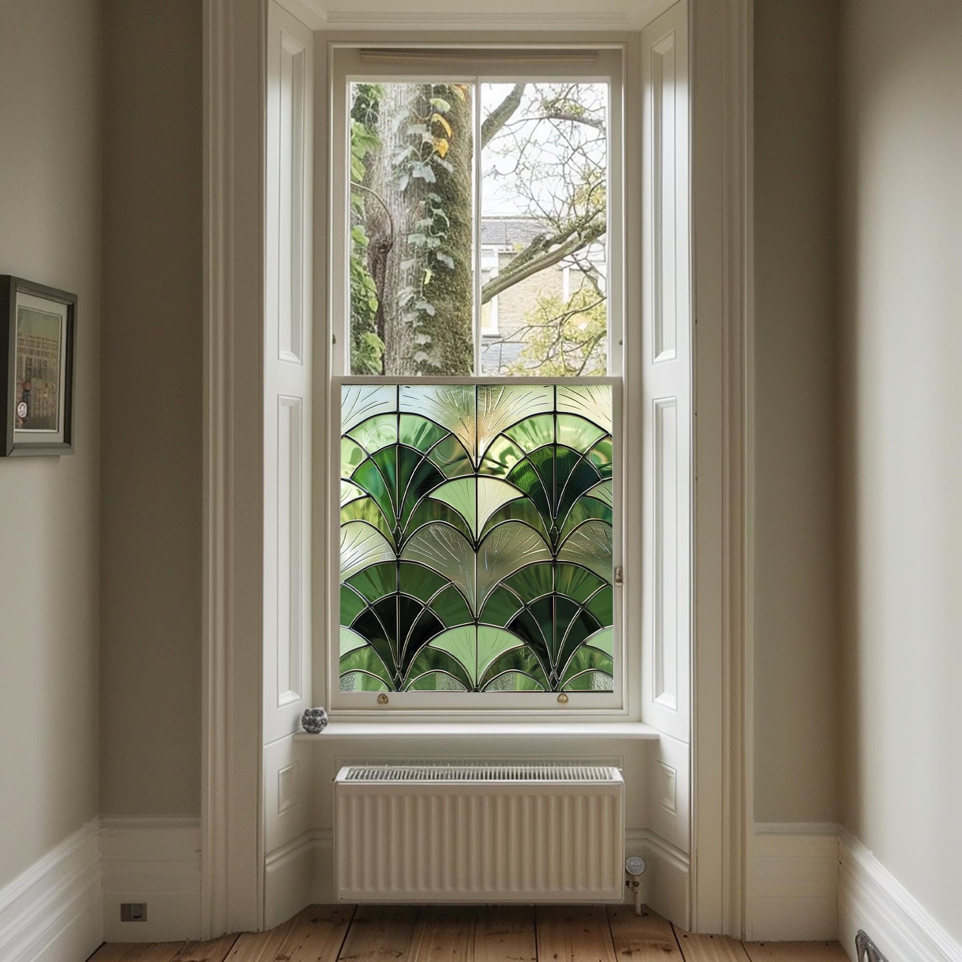 Green Art Deco Window Film, Decorative Window Film, Window, Front Door Window Film, Stained Glass Window Film, Privacy Window Film Creative Windows