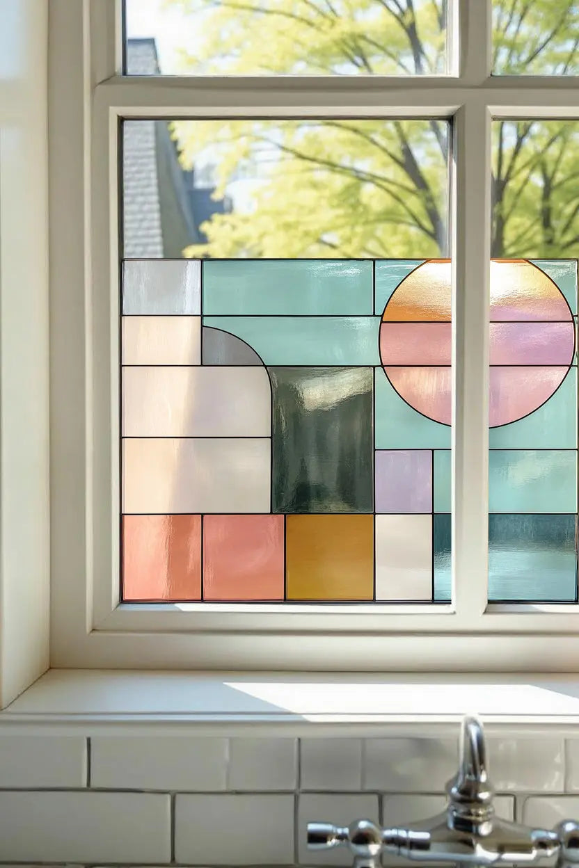 Privacy Window Film Mid Century Stained Glass