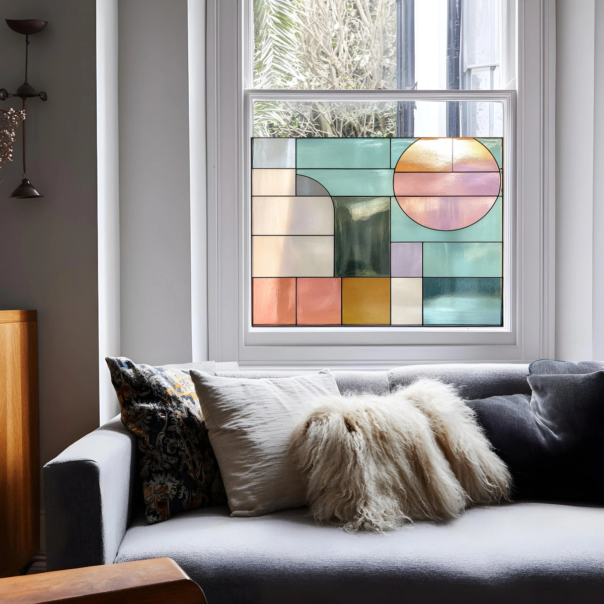Privacy Window Film Mid Century Stained Glass