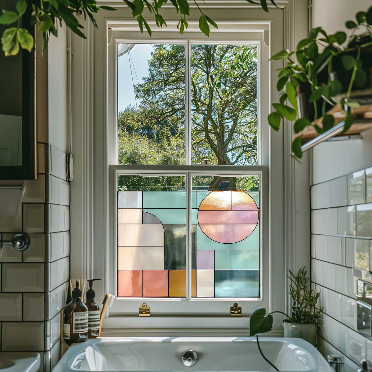 Privacy Window Film Mid Century Stained Glass