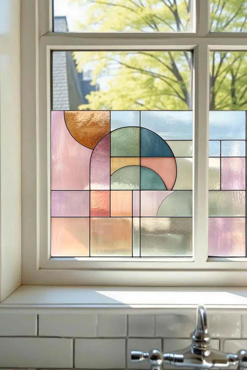 Privacy Window Film Pastel Arch Stained Glass