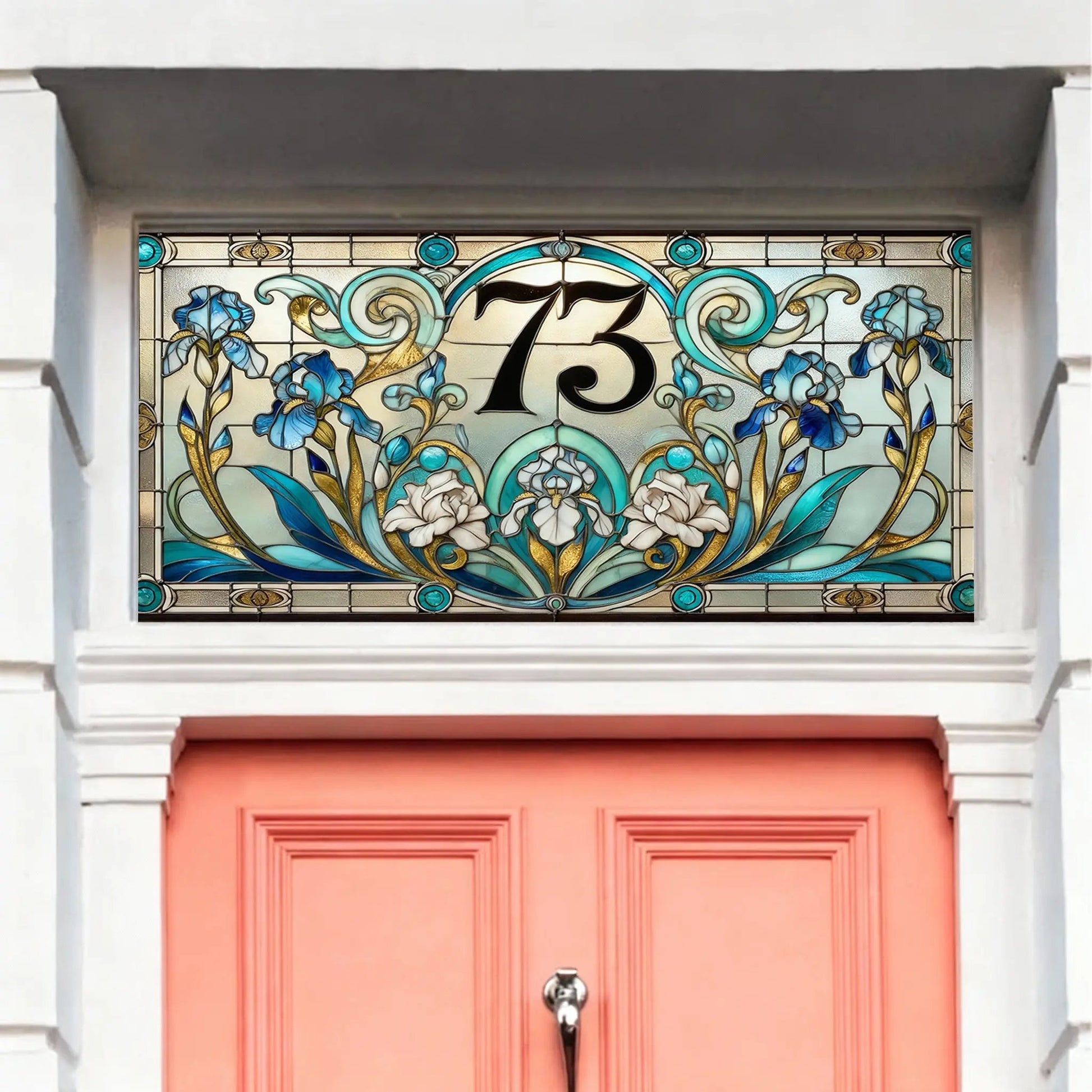 Curinga Transom Window Privacy Film – Stained Glass Art Nouveau Flowers Creative Windows