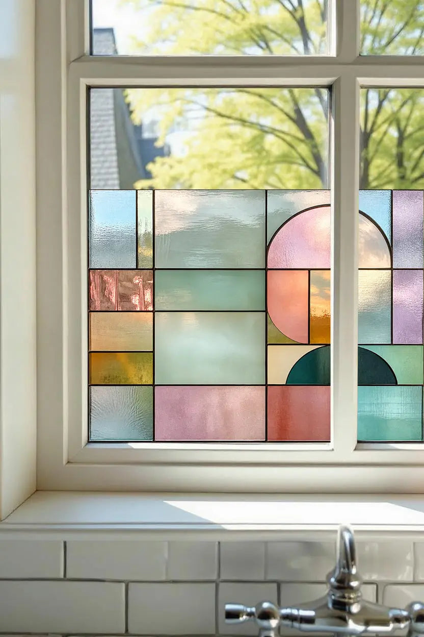 Privacy Window Film Pastel Geometric Stained Glass