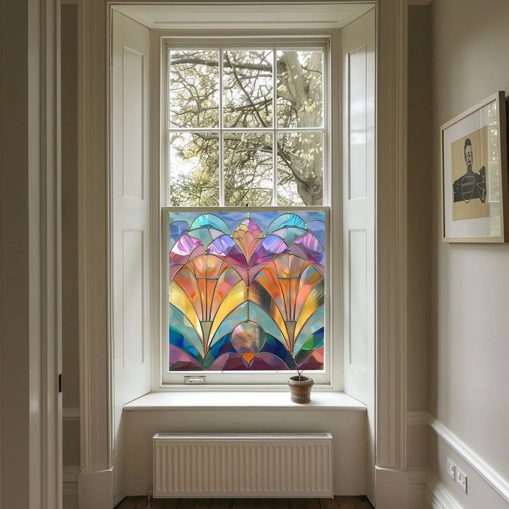 Art Deco Privacy Window Film Decorative Patterned Glass Covering Creative Windows