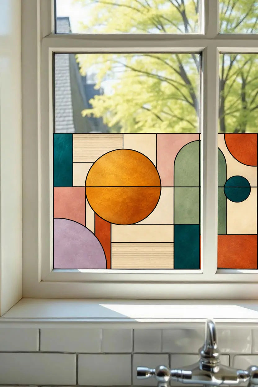 Privacy Window Film Mid Century Geometric Circles and Arches