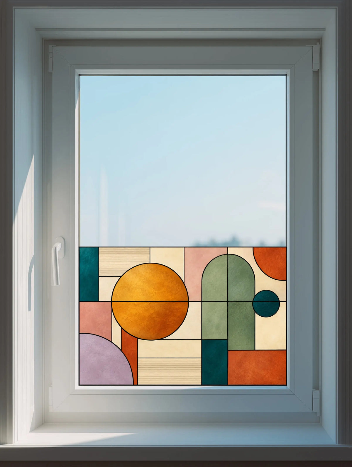 Privacy Window Film Mid Century Geometric Circles and Arches