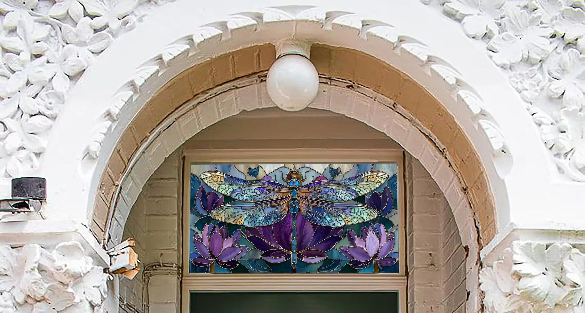 Cunico Dragonfly and Lotus Transom Window Film Creative Windows